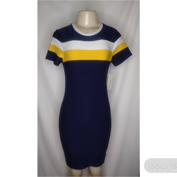 Navy Blue With Stripes Bodycon Dress S - Picture 2 of 15